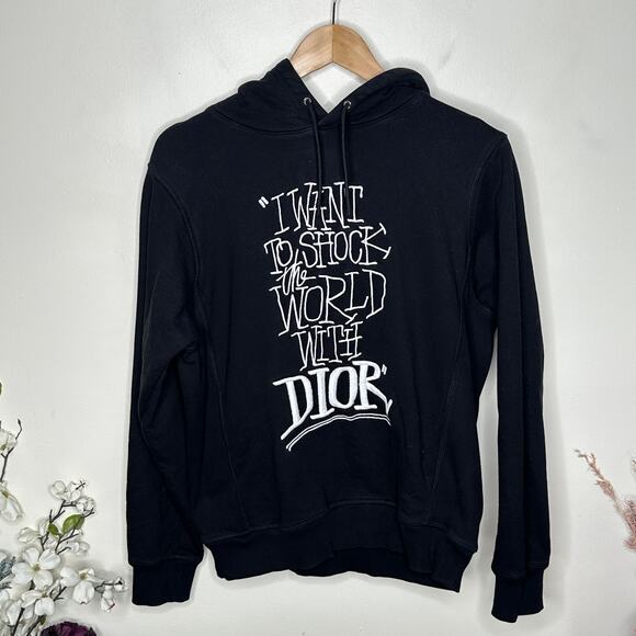 DIOR x SHAWN STUSSY I Want To Shock The World With Dior Hoodie Black Sz S {3Q26} - Picture 2 of 8